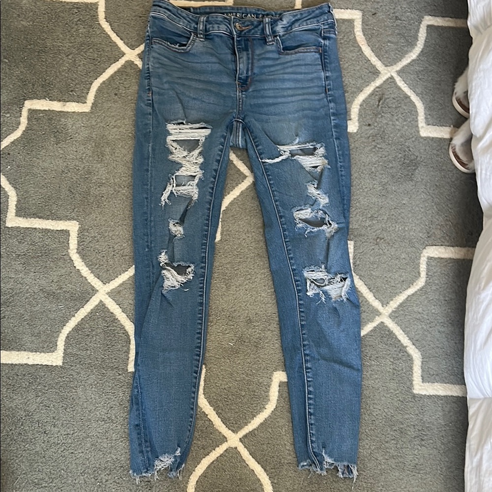American Eagle Outfitters Blue Skinny Jeans Distressed